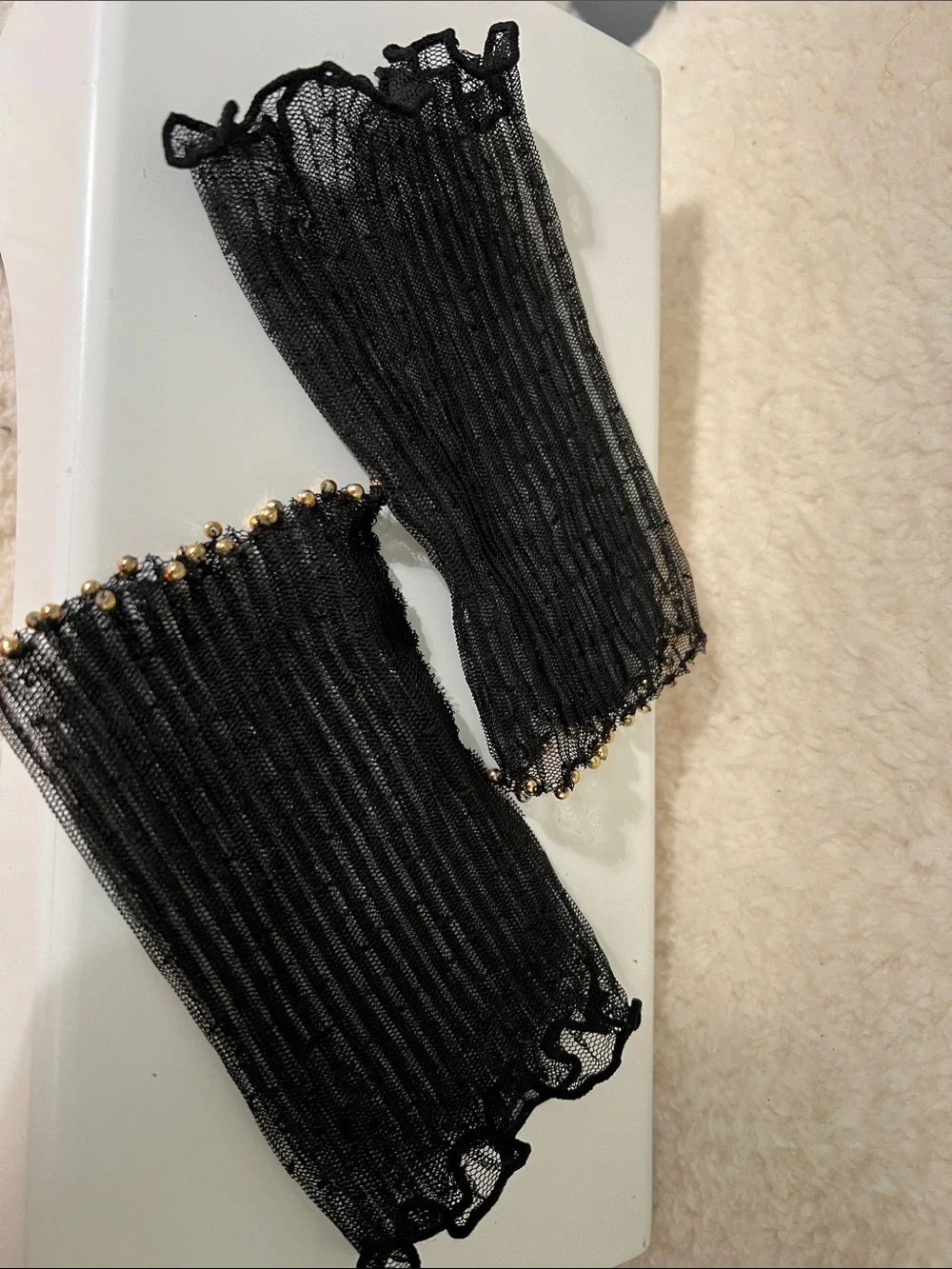 Black Sheer Beaded Wrist Sleeves Gloves